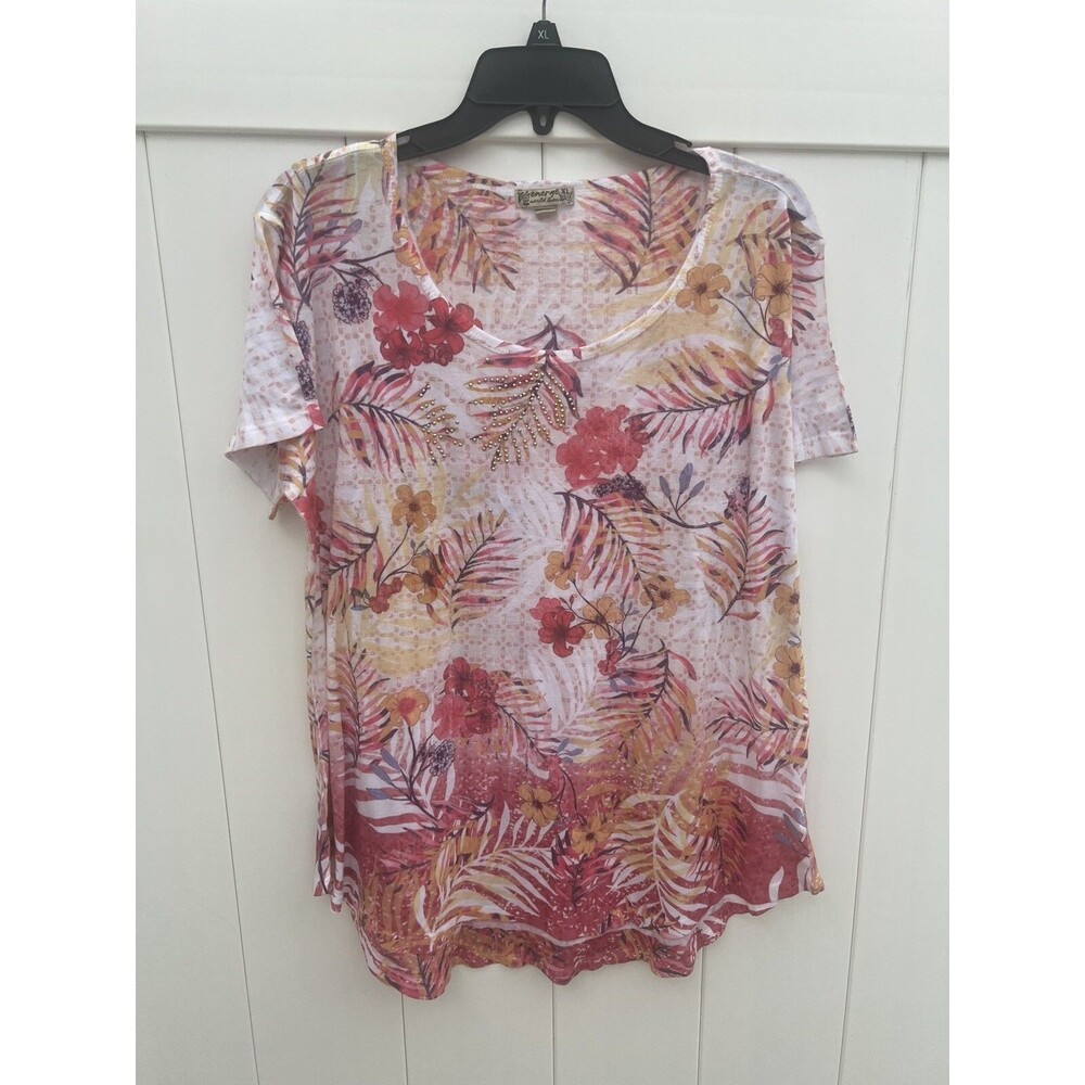 Energe World Wear Shirt Womens XL MultiColor Floral Top Short Sleeve